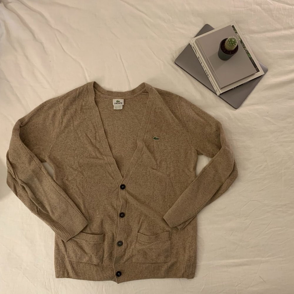 4 Lacoste heathered tan cardigan